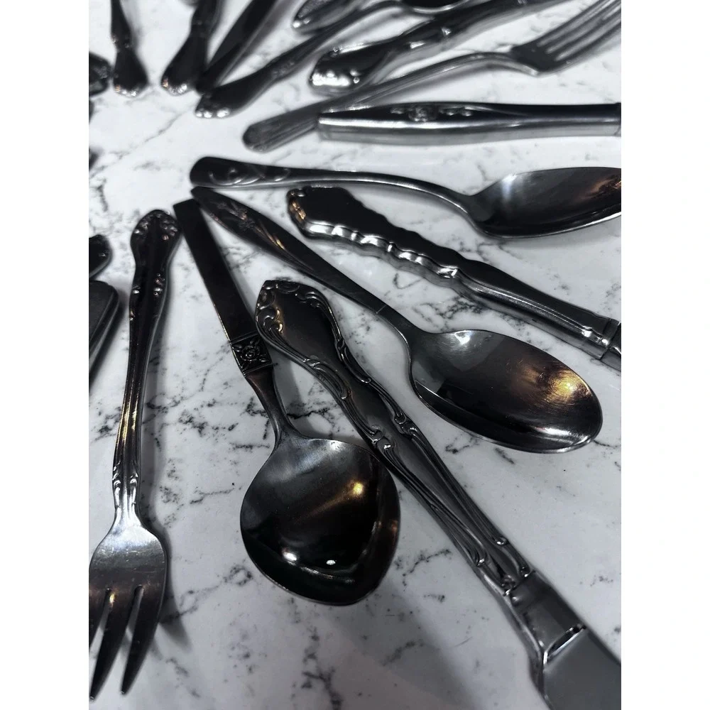 Craft Stainless Spoons Knives Forks Lot Of 26 Vtg Flatware Ornate Jewelry Making